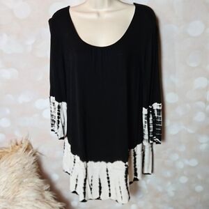 Time & Tru | Black Tie Dyed  Scoop Neck Knit Top